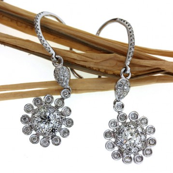 1.92Cts Diamond Floral Drop Earrings 14Kt White gold